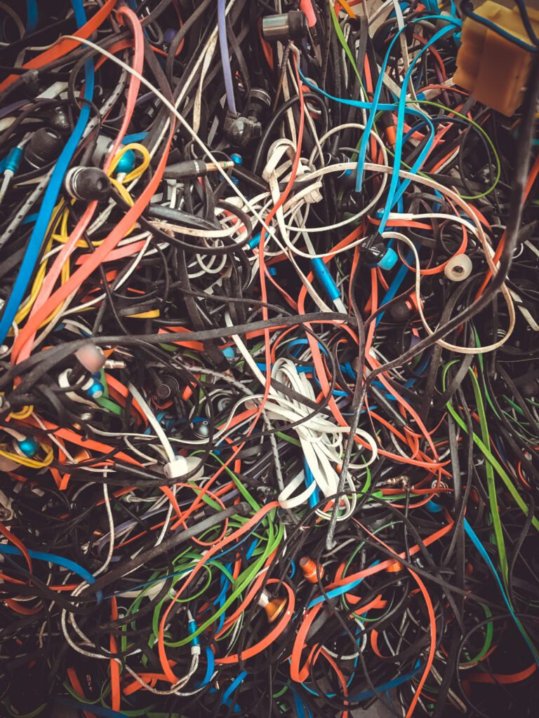 a pile of tangled electrical wires